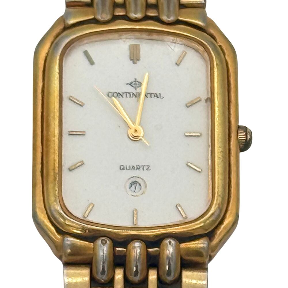 Vintage Continental Quartz Ladies Watch Gold Tone Bracelet Date Window 7.5”